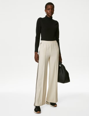 

Womens M&S Collection Side Stripe Wide Leg Trousers - Cream Mix, Cream Mix