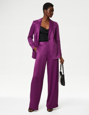 

Womens M&S Collection Satin Elasticated Waist Wide Leg Trousers - Dark Magenta, Dark Magenta