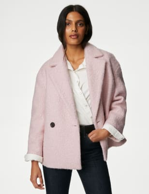 

Womens M&S Collection Textured Double Breasted Short Pea Coat - Light Pink, Light Pink