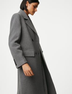 

Womens M&S Collection Double Breasted Longline Coat with Wool - Grey Marl, Grey Marl