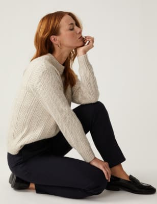 

Womens M&S Collection Schmal geschnittene, knöchellange Hose aus Baumwollmischgewebe - Navy, Navy