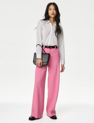 

Womens M&S Collection Crepe Tab Detail Wide Leg Trousers - Medium Pink, Medium Pink