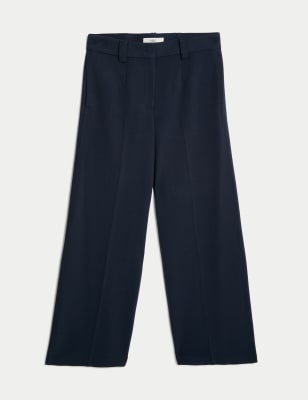 

Womens M&S Collection Crepe Tab Detail Wide Leg Trousers - Navy, Navy