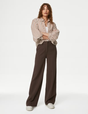 

Womens M&S Collection Crepe Tab Detail Wide Leg Trousers - Dark Chocolate, Dark Chocolate