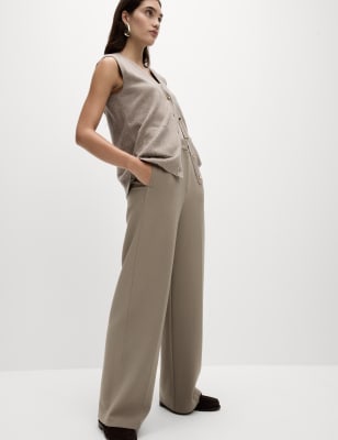 

Womens M&S Collection Crepe Tab Detail Wide Leg Trousers - Mocha, Mocha