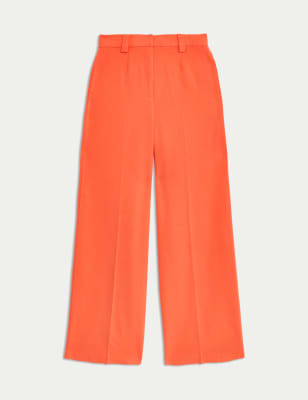 

Womens M&S Collection Crepe Tab Detail Wide Leg Trousers - Bright Orange, Bright Orange