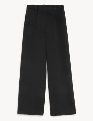 

Womens M&S Collection Crepe Tab Detail Wide Leg Trousers - Black, Black