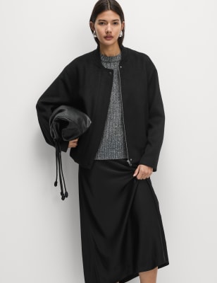 

Womens M&S Collection Bomber-Jacke aus Wollmischgewebe - Black, Black