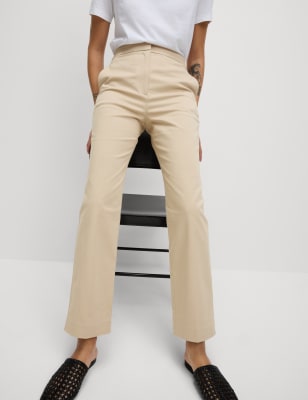 

Womens M&S Collection Cotton Rich Straight Leg Ankle Grazer Trousers, Buff