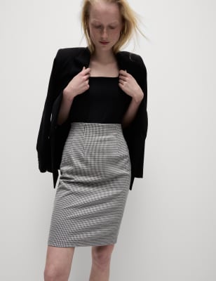 

Womens M&S Collection Jersey Checked Knee Length Pencil Skirt - Black Mix, Black Mix