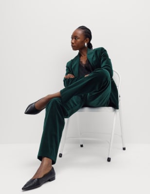 

Womens M&S Collection Samthose mit hohem Baumwollteil und geradem Bein - Evergreen, Evergreen