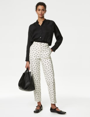 

Womens M&S Collection Cotton Rich Geometric Slim Fit Ankle Grazer Trousers - Ivory Mix, Ivory Mix