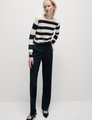 

Womens M&S Collection Jersey Elasticated Waist Straight Leg Trousers - Dark Navy, Dark Navy