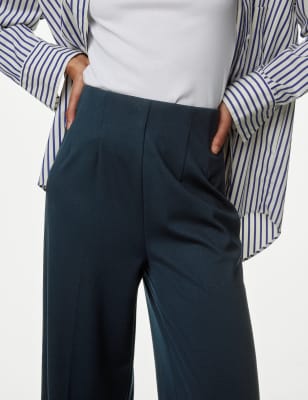 

Womens M&S Collection Jersey Wide Leg Trousers with Stretch - Dark Navy, Dark Navy