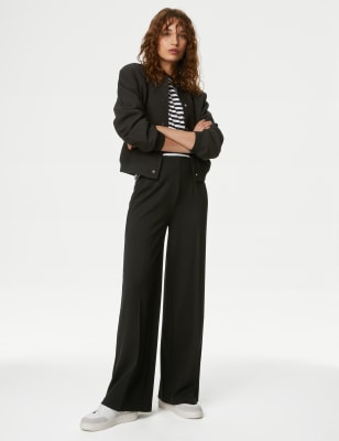 

Womens M&S Collection Jersey Wide Leg Trousers with Stretch - Black, Black