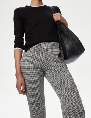 

Womens M&S Collection Karierte Jersey-Hose mit geradem Bein - Grey Mix, Grey Mix