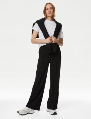 

Womens M&S Collection Side Stripe Wide Leg Trousers - Black, Black