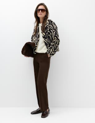 Womens M&S Jersey Twill Straight Leg Ankle Grazer Trousers, Bitter Chocolate