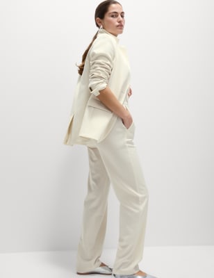 

Womens M&S Collection Woven Straight Leg Trousers with Stretch, Ecru