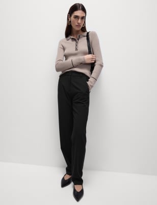 

Womens M&S Collection Woven Straight Leg Trousers with Stretch - Black, Black