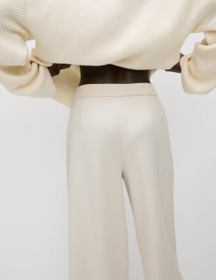 

Womens M&S Collection Jersey Elasticated Waist Wide Leg Trousers - Ecru, Ecru