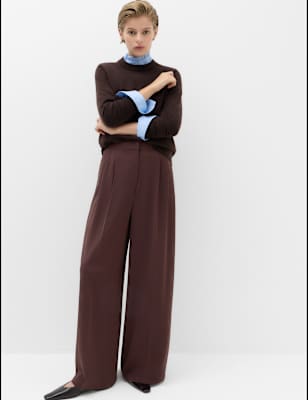 Womens M&S Tailored Wide Leg Trousers, Chocolate