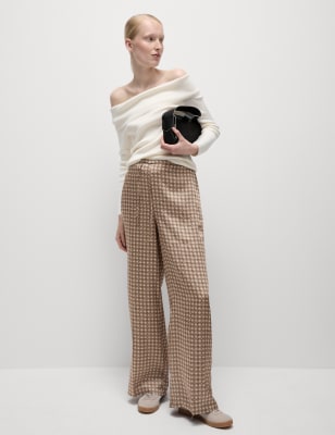 

Womens M&S Collection Geometric Drawstring Wide Leg Trousers - Brown Mix, Brown Mix