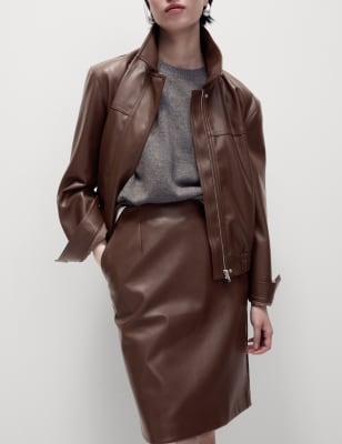 

Womens M&S Collection Leather Look Knee Length A-Line Skirt - Toffee, Toffee