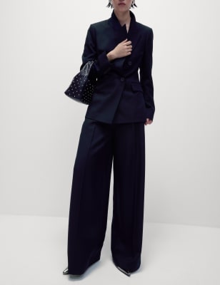 

Womens M&S Collection Wool Blend Tailored Wide Leg Trousers - Midnight Navy, Midnight Navy