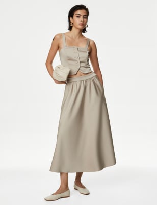 

Womens M&S Collection Satin Midaxi Circle Skirt, Beige