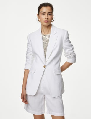 Linen Rich Single Breasted Blazer | SOFT WHITE | Blazers | M&S NZ