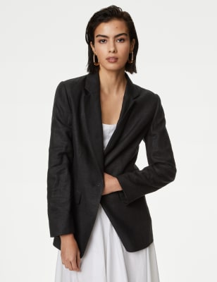 

Womens M&S Collection Linen Rich Single Breasted Blazer - Black, Black