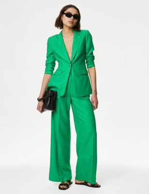 

M&S Collection Pantalón de pata ancha con pinzas de linoWomens - Medium Green, Medium Green