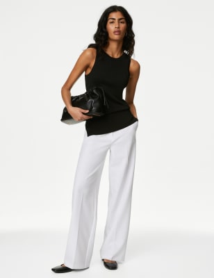 

Womens M&S Collection Woven Elasticated Waist Wide Leg Trousers - Soft White, Soft White