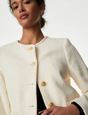 

Womens M&S Collection Pure Cotton Tweed Collarless Short Jacket - Ivory, Ivory