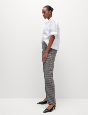 

Womens M&S Collection Twill Checked Straight Leg Trousers - Brown Mix, Brown Mix