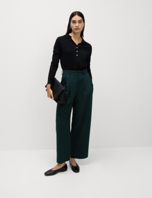 

Womens M&S Collection Pleat Front Wide Leg Trousers - Dark Green, Dark Green