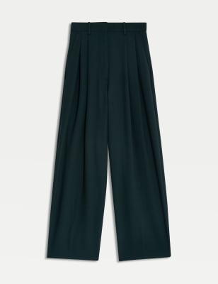 

Womens M&S Collection Pleat Front Wide Leg Trousers - Dark Green, Dark Green