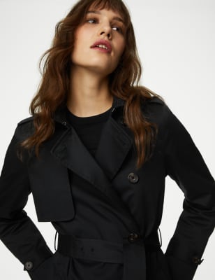

Womens M&S Collection Cotton Rich Belted Longline Trench Coat - Black, Black