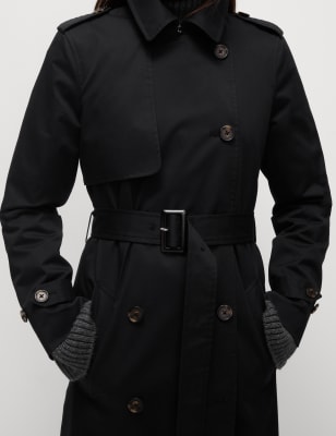 

Womens M&S Collection Cotton Rich Belted Longline Trench Coat - Black, Black