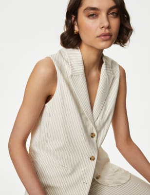 

Womens M&S Collection Pinstripe Longline Waistcoat - Ivory Mix, Ivory Mix