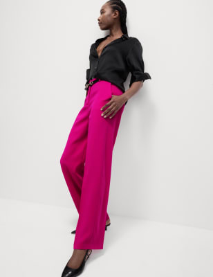 

Womens M&S Collection Crepe Tailored Straight Leg Trousers - Fuchsia, Fuchsia