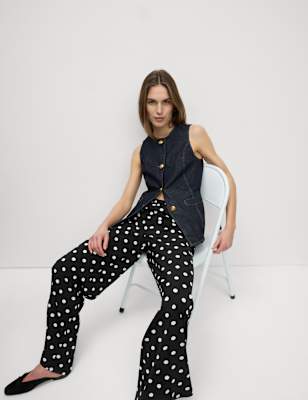 

Womens M&S Collection Print Wide Leg Trousers, Black Mix