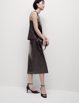 

Womens M&S Collection Leather Look Midi A-Line Skirt - Bitter Chocolate, Bitter Chocolate