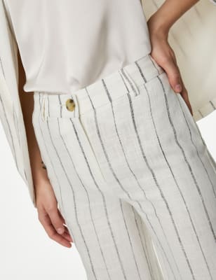 

Womens M&S Collection Linen Rich Striped Wide Leg Trousers - Ivory Mix, Ivory Mix