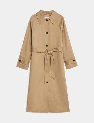 

Womens M&S Collection Cotton Rich Belted Longline Trench Coat - Tan, Tan