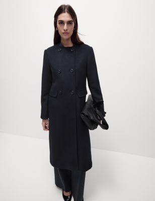 

Womens M&S Collection Wool Blend Collarless Longline Coat - Navy, Navy