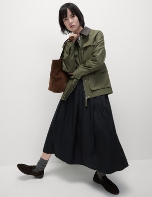 

Womens M&S Collection Kurze Jacke im Utility-Stil mit hohem Baumwollanteil und Kragen - Hunter Green, Hunter Green