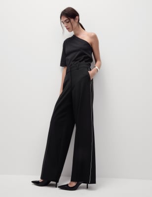 

Womens M&S Collection Side Stripe Wide Leg Trousers - Black Mix, Black Mix