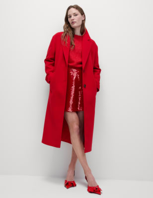 

Womens M&S Collection Single Breasted Longline Tailored Coat with Wool - Chilli, Chilli